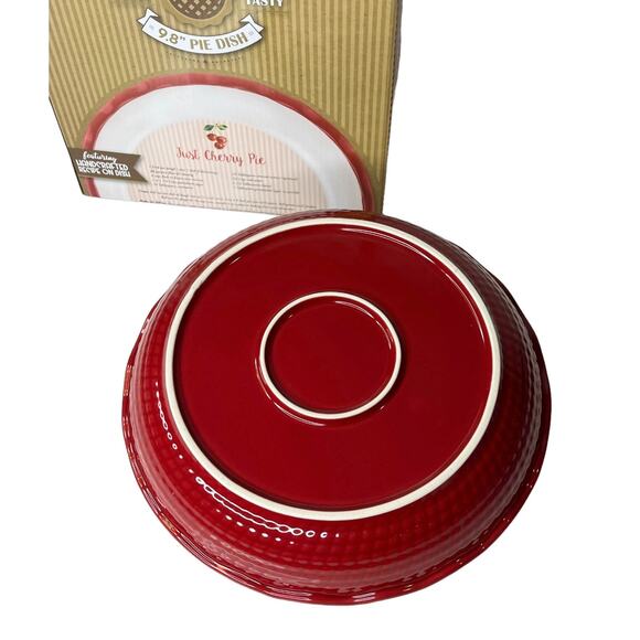 NEW Simply Homemade Just CHERRY PIE PLATE 9.8" Ceramic Oven Baking Dish + Recipe - Picture 2 of 5